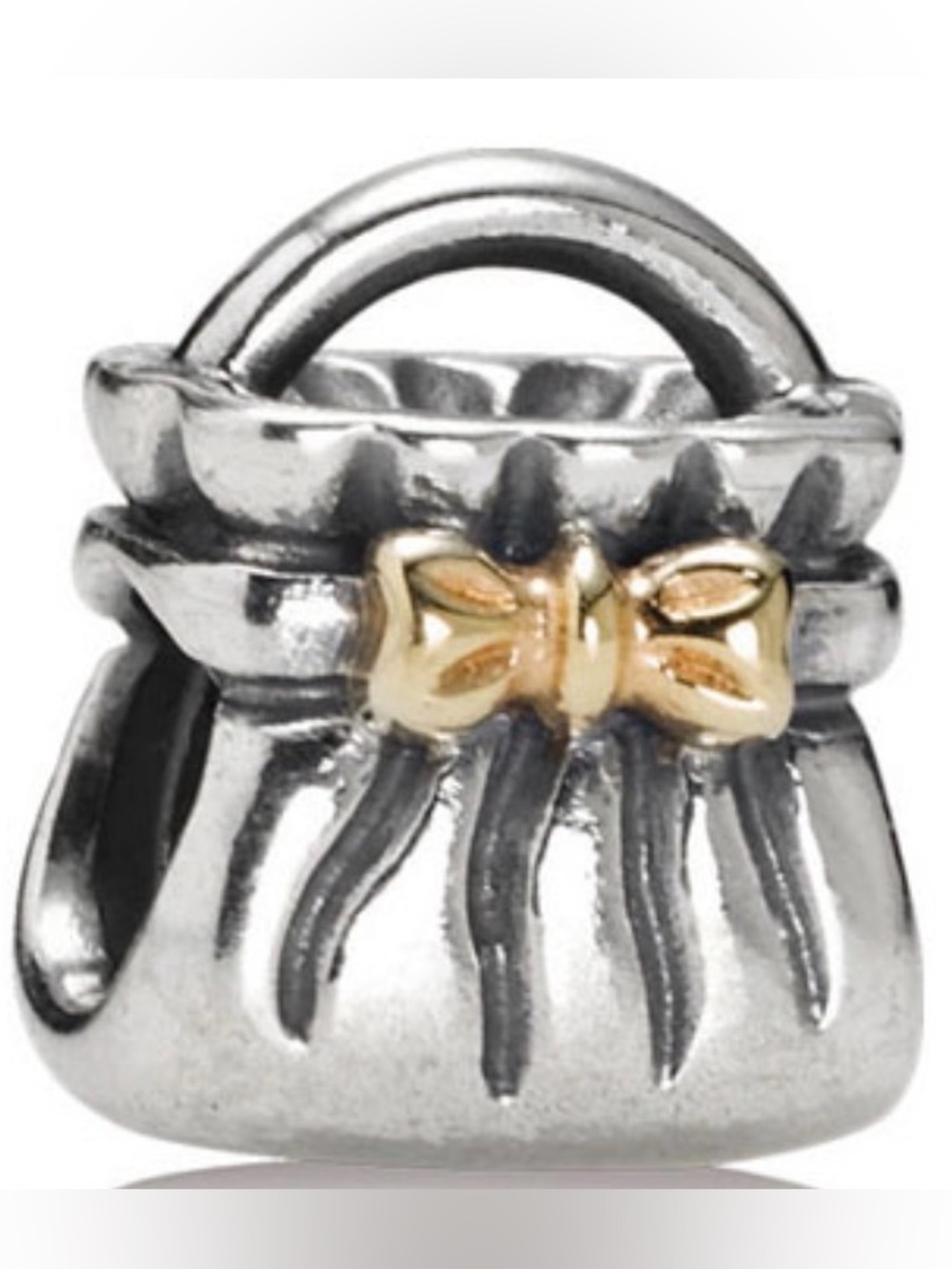 Pandora Silver Purse Charm with Gold Bow Accent
